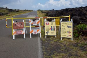 Warning signs if you want to see the lava flow at Volcano National Park in Hawaii.
